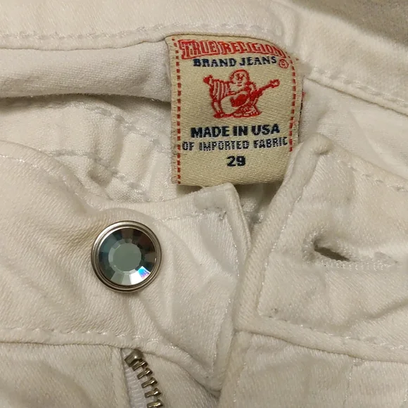 True Religion white boot cut jeans with blue crystals - Picture 8 of 10